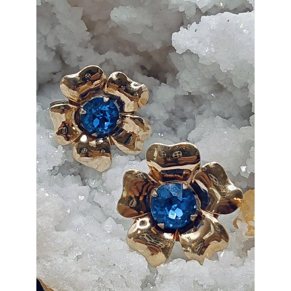 Mid-20th Cwnture sterling silver topaz large flower earrings gemstoneRare.